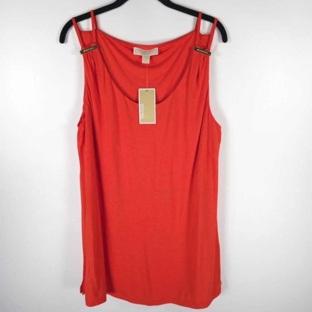 NWT MICHAEL MICHAEL KORS Fiesta Orange‎ Basics Tank Top Side Slit Viscose LARGE